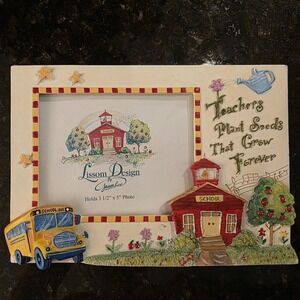 Lissom Design Vtg Ceramic School Frame Teacher Gift ‎ Holds 3 1/2x5 School Bus